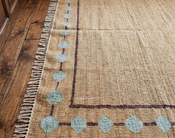 Tapis dhurrie, coton et jute tissé à la main - Décoration d'intérieur géométrique en fibres naturelles