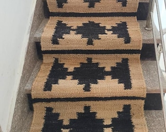 Handwoven Jute Stair Runner: Eco-Friendly Hemp Rug, Custom Size