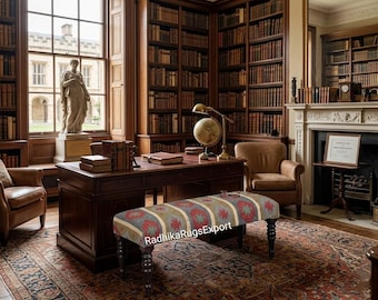 Handmade Kilim Bench: Wool Jute Entryway Ottoman - Folding Wooden Bench - All Custom Size