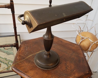 Vintage art deco Bronze  Bankers/Desk Lamp swivel head pull cord 1900s works