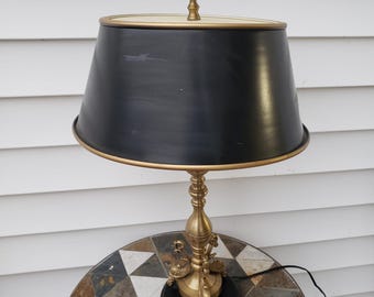 Antique wildwood SEA SERPENT LAMP rare arr deco solid brass ornate table lamp tole shade 1900