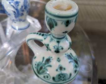 Vintage kunglig Delft grön ljusstake porslin kammarpinne handmålad och signerad