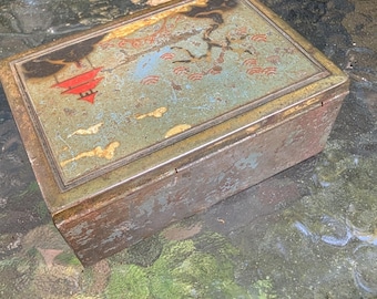 Vintage Antique Milners Tin detroit tin lithograph spices wooden lined trinket box Early 20 Century