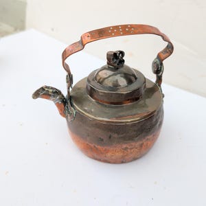 Early antique hand hammered small primitive copper kettle teapot