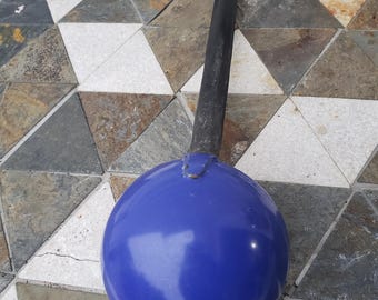 Etiqueta vintage Cuchara 1 taza Esmalte azul cobalto Etiqueta de olla Decoración rústica primitiva de granja