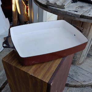 Vintage Dansk Kobenstyle Frankrike brun emalj rektangulär bakform 25x33 cm MCM