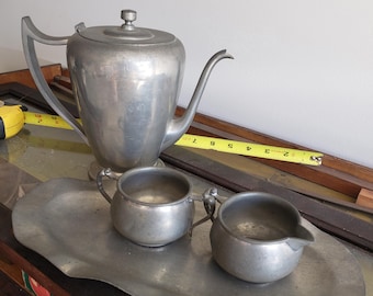 Antique pewter mid century mod tea set
