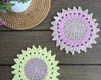 Sunflower Coaster Crochet Pattern PDF | Pink Crochet Coaster Mug Rug | Summer Coasters Table Decor Crochet | Flower Coaster