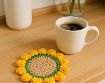 Sunflower Crochet Coaster Pattern – Popcorn Stitch Mug Rug (PDF Download)