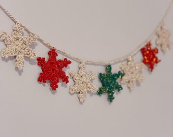 Crochet Pattern Snowflake Garland - Wall Hanging Christmas Decor (PDF tutorial)