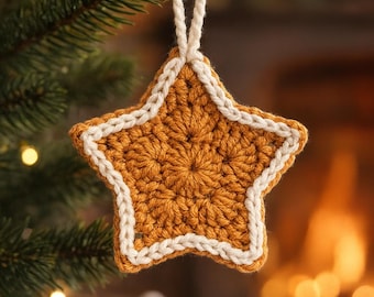 Gingerbread Ornament Crochet Pattern PDF | Star Ornament Christmas Decor | Cookie Ornament | Flat Ornament