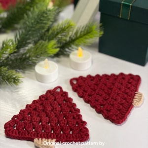 Patrón de crochet para posavasos de árbol de Navidad: decoración de mesa, adorno navideño de crochet (descarga en PDF)