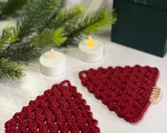 Christmas Coaster Crochet Pattern PDF | Crochet Tree Pattern | Christmas Tree Coasters Table Decor | Tree Ornaments