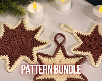 Crochet Pattern Bundle Star Coaster & Star Ornament (PDF Download Set)