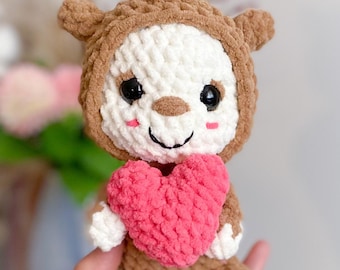 Crochet Pattern Love Monster Plush Toy with Heart,  Amigurumi Plush (PDF)