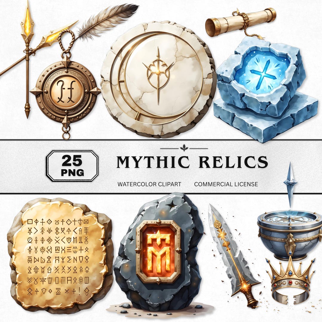 Mythic Relics Watercolor Clipart, Ancient Relic and Fantasy Artifact ...