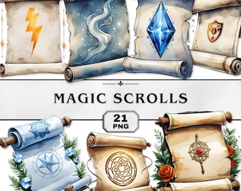 Magic Scrolls Clipart Set, Watercolor Fantasy Scroll PNGs, Spell Script Clipart, Magic Scroll Art for Crafts and Digital Design, DIY Art