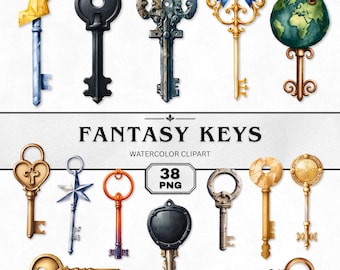 魔法の鍵のクリップアート セット、魔法の鍵、DnD キー小道具