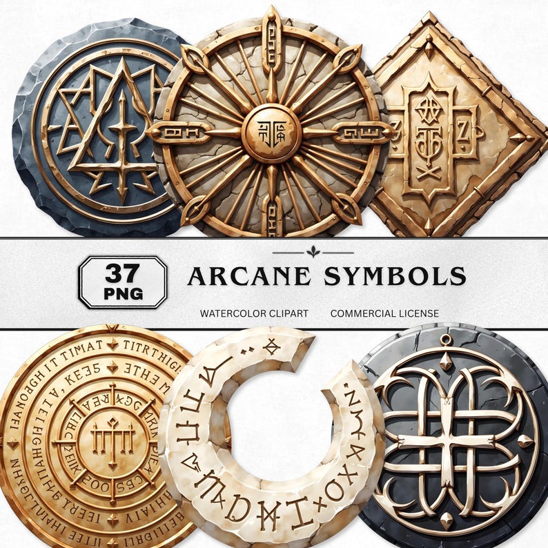 Arcane Symbols Clipart Set, Ancient Sigils and Rune Symbols Watercolor ...