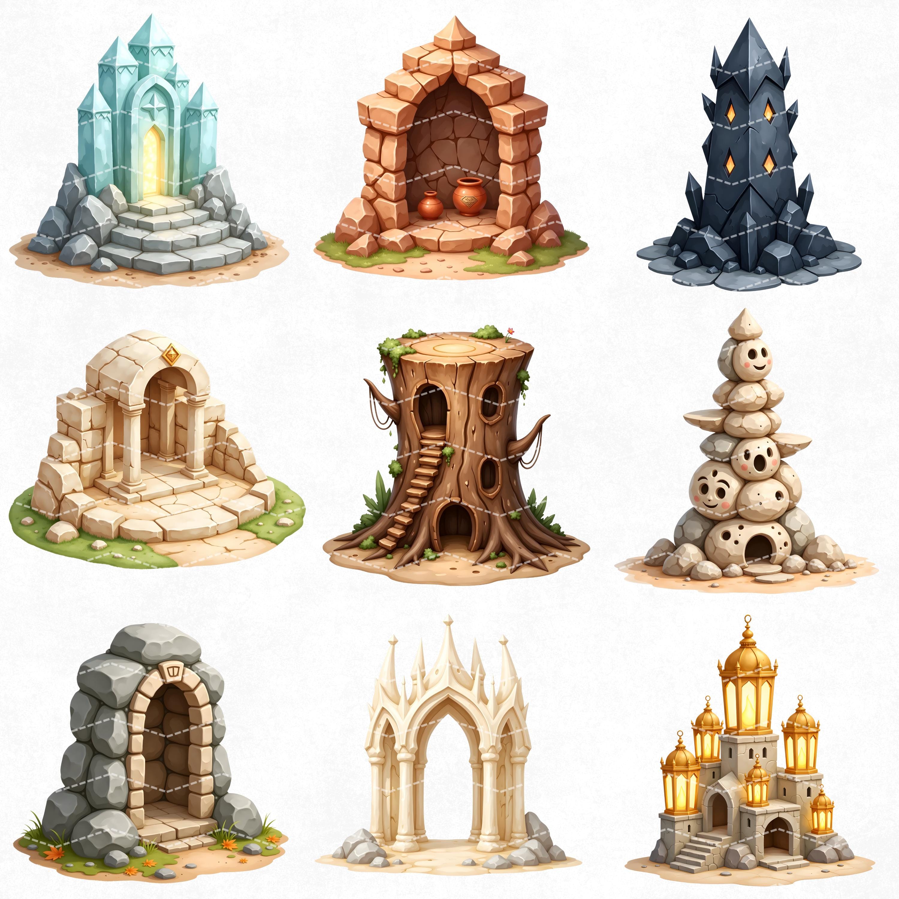Fantasy Structures Clipart Set, Wooden Pavilion and Magic Building ...