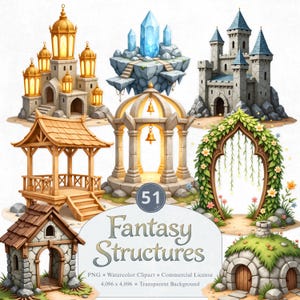 Conjunto de Clipart de Estruturas Fantásticas, Pavilhões de Madeira e Projetos de Edifícios Mágicos, Imagens PNG de Castelos e Torres Fantásticas, Recursos de Clipart de Edifícios