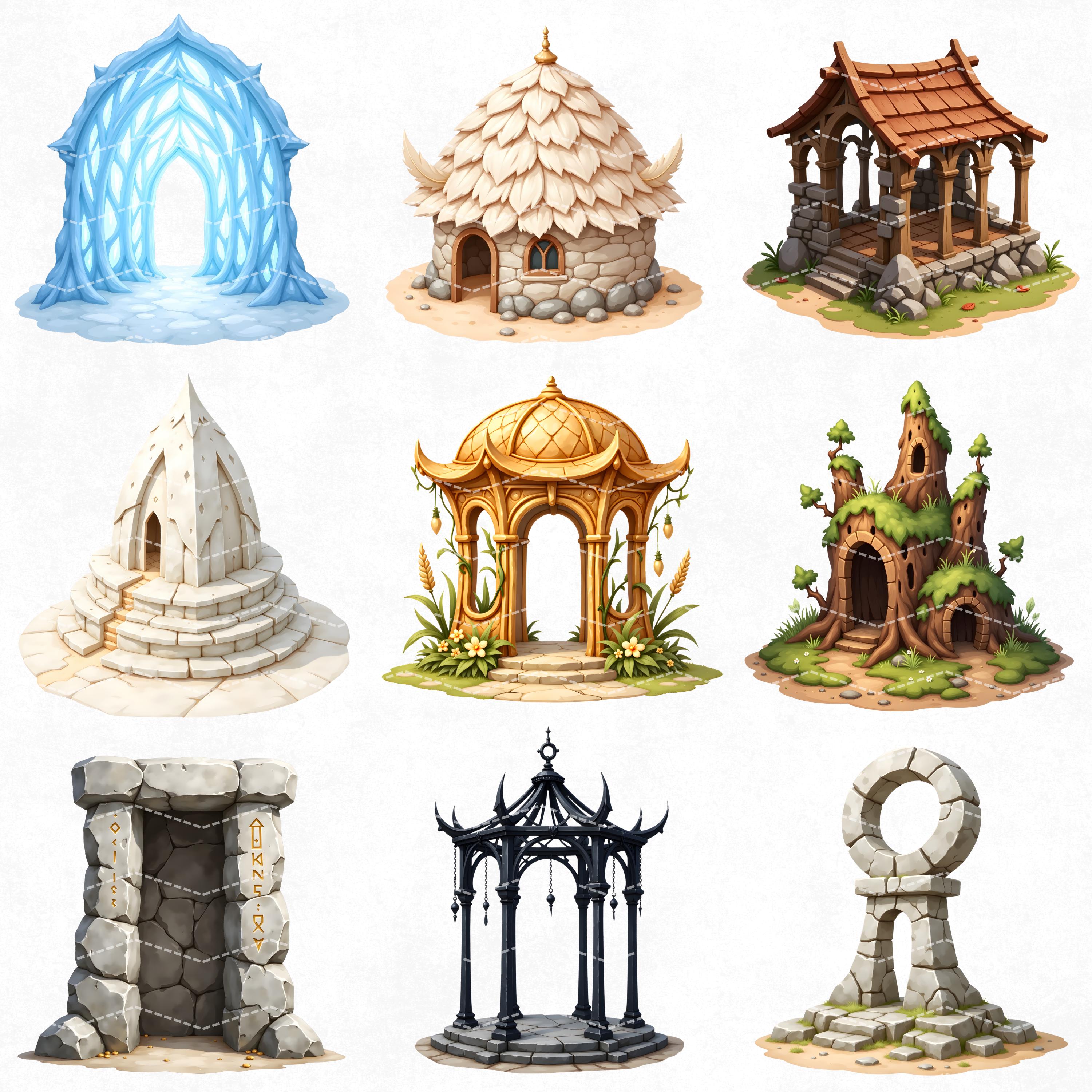 Fantasy Structures Clipart Set, Wooden Pavilion and Magic Building ...