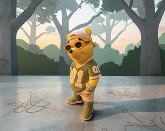 Urban Winnie the Pooh Figure | 3D Printed Bear | Streetwear Art Toy | Fan Art Collectible | Unique Cartoon Display
