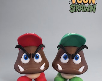 3D Printed Goomba Mario & Luigi Figures – Nintendo Fan Art – Gamer Gift – Collector Set – Retro Gaming Decor – Hidden Storage