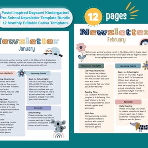 Daycare Newsletter Template Bundle – 12 Monthly Editable Canva Templates
