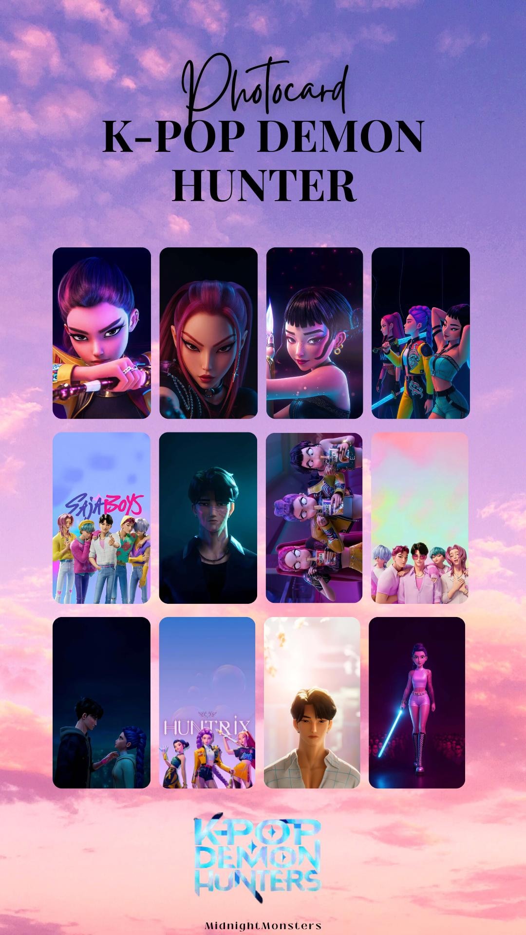CARTE PHOTO K-POP Demon Hunters Huntrix SajaBoys Lot De 12 Cartes 360