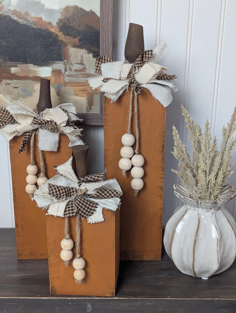 Rustic Handmade Wooden Pumpkin Set: Farmhouse Fall Decor - Etsy