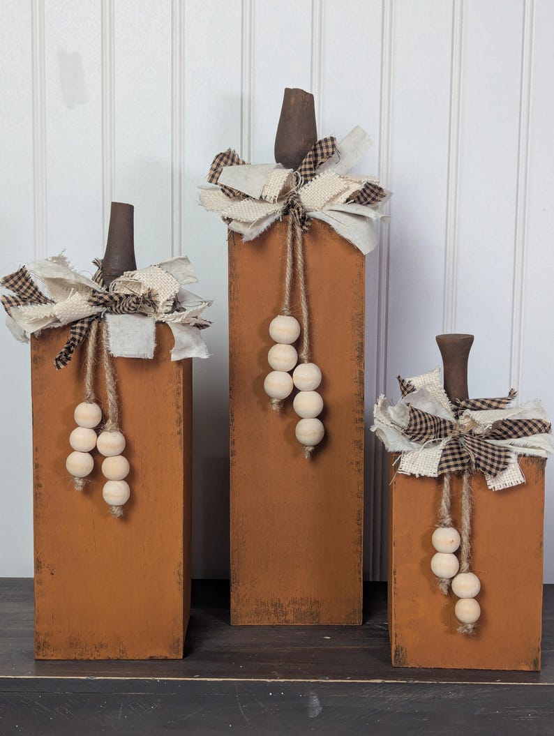 Rustic Handmade Wooden Pumpkin Set: Farmhouse Fall Decor - Etsy