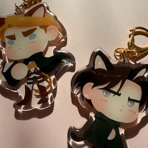 Levi Ackerman, Erwin Smith Eruri Attack on Titan, kawaii neko 3 in acrylic charms, perfect for handbags, keychains and more.