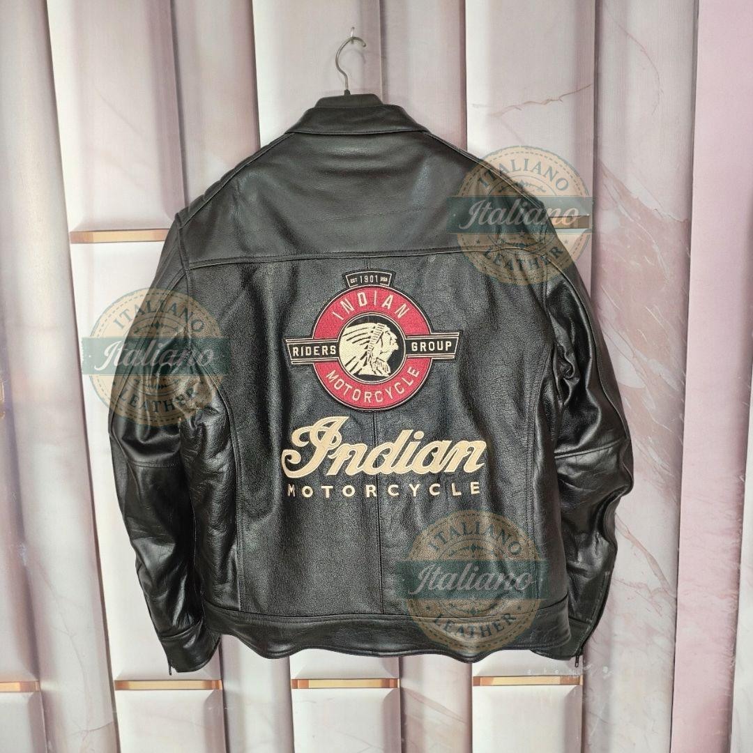 Men’s Vintage Indian-Style Leather Racing Jacket – Red & Black Moto Style main image 1