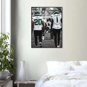 Breece Hall and Sauce Gardner Framed Wall Art | New York Jets Print | Sports Poster | Man Cave Decor | NFL Duo Gift