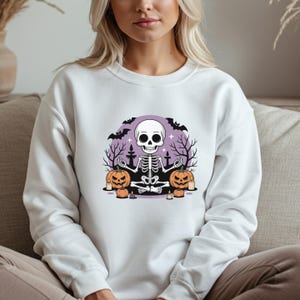 Halloween Yoga Skeleton Sweatshirt: Pumpkin Witch Hat Pullover