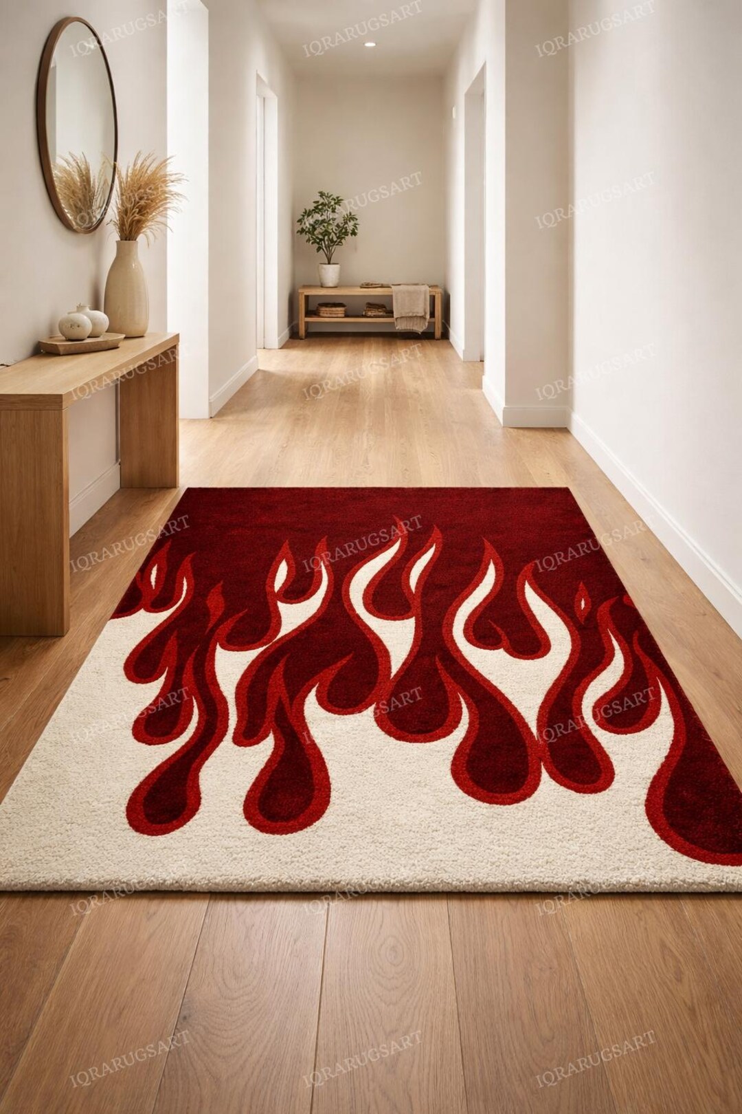 Wine Red Flame Pattern Rug, Modern Abstract Area Rug - Etsy
