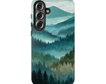Custodia per Samsung e Google Pixel Mountain Forest - Cover protettiva lucida per telefono, motivo paesaggistico, regalo estetico per donne e uomini