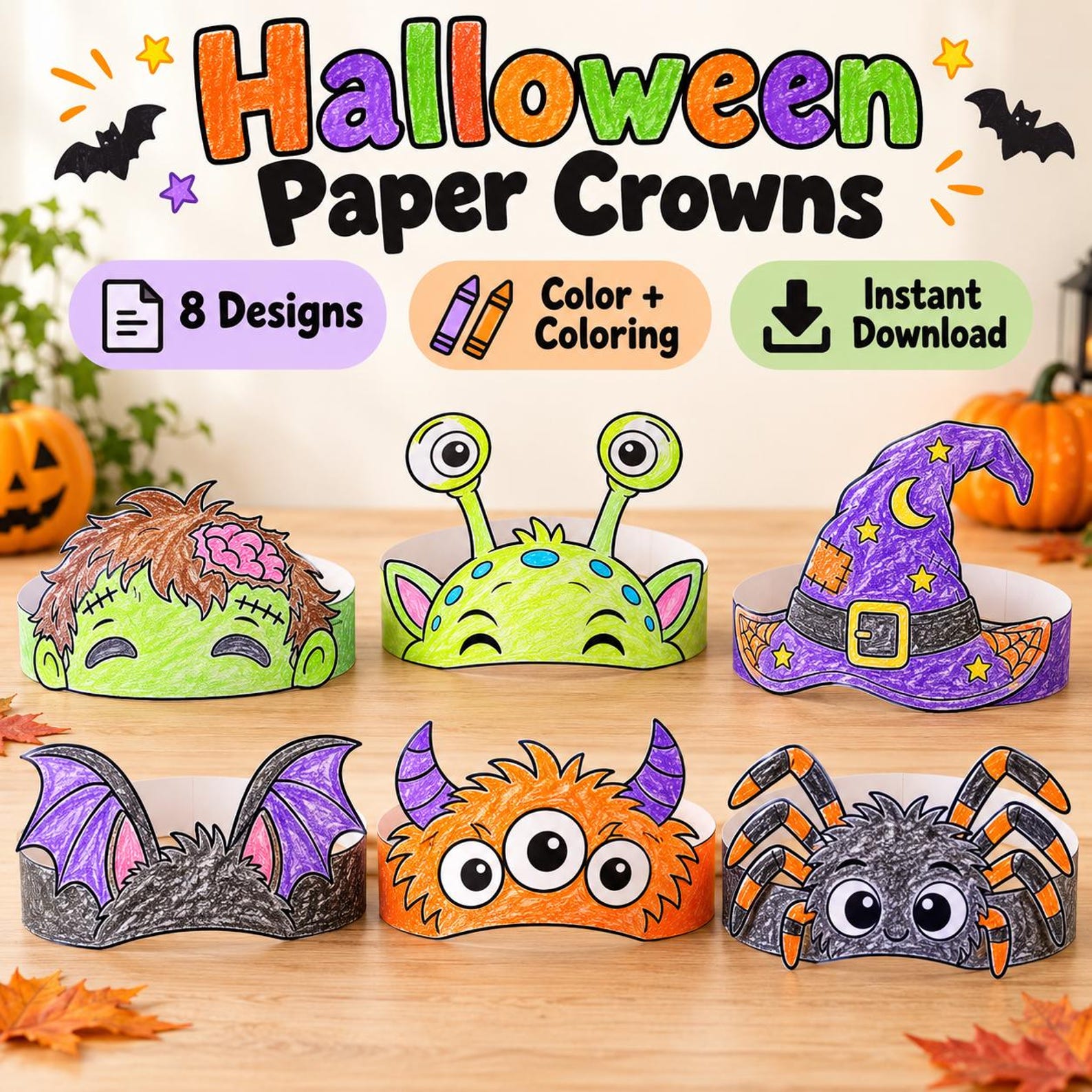 A Long-Eyed Alien Halloween crown design preview including green alien and creature headbands.