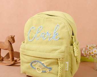 Personalized Corduroy Backpack: Custom Embroidered Name Toddler Bag