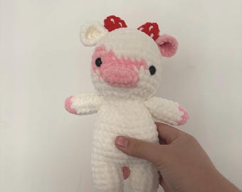 Peluche de vaca de fresa hecho a mano / Regalo de vaca kawaii