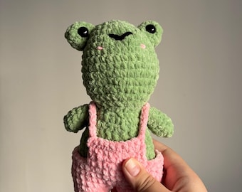Peluche de rana tejido a mano / Mono rosa, decoración cottagecore