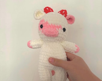 Peluche de vaca de fresa hecho a mano / Regalo de vaca kawaii