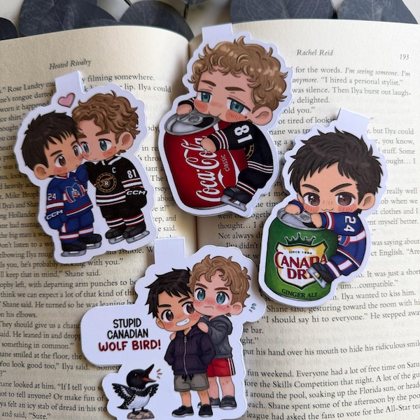 Marcapáginas magnético de Heated Rivalry / Shane e Ilya Hollanov en estilo chibi / Fan art de romance de hockey / Regalo para amantes de la lectura / Merchandising de Heated Rivalry
