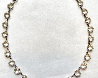 1920s Art Deco Sterling Lead Crystal Open-Backed Bezel Set Necklace