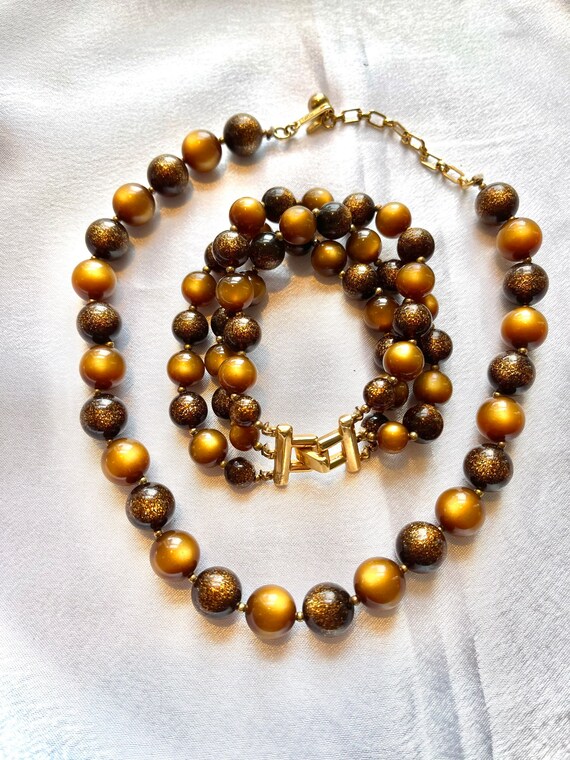 Crown Trifari Signed Brown Moonglow Necklace and … - image 2