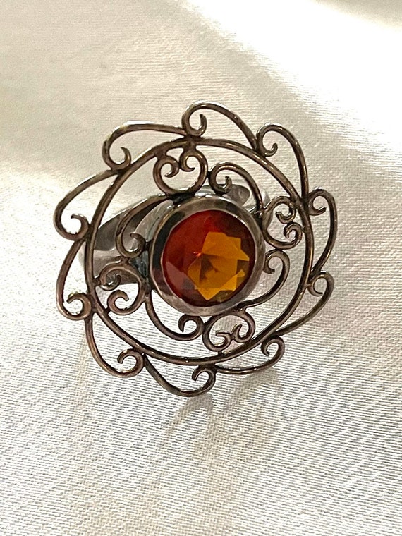 Vintage Sterling and Amber Statement Ring