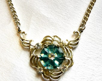 Vintage Molded Aqua Glass Necklace