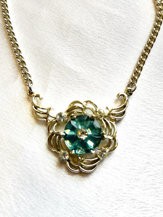 Vintage Molded Aqua Glass Necklace - image 1