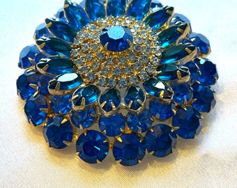 Massive Statement Blue Rhinestone Brooch